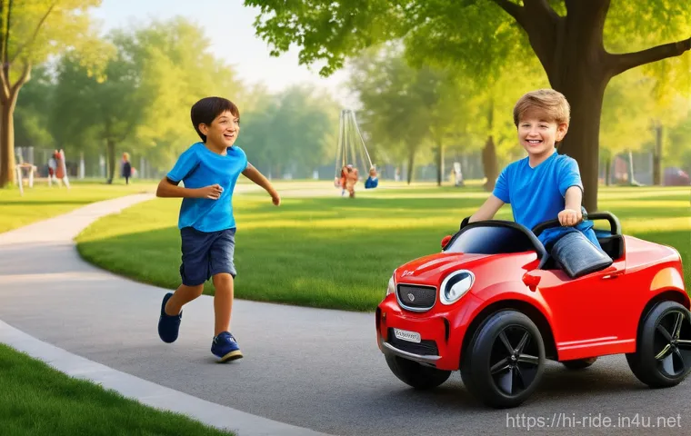 승용완구 스마트 디바이스 - **Prompt 1: Child's Joy and Confidence in a Park with Parental Supervision**
    "A vibrant, sunny p...