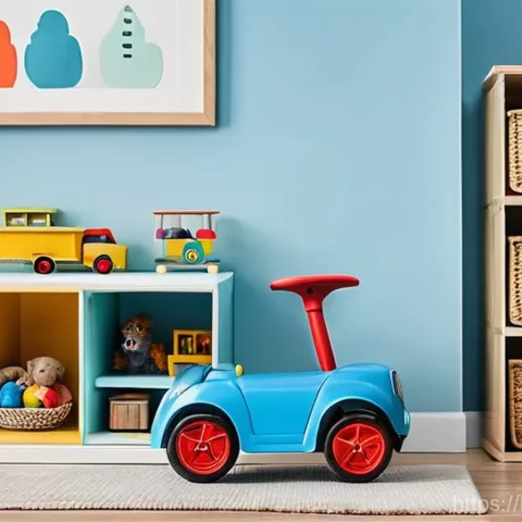 승용완구 보관 방법 - **Indoor Playroom Organization:**
"A brightly lit and cheerful children's playroom, meticulously...