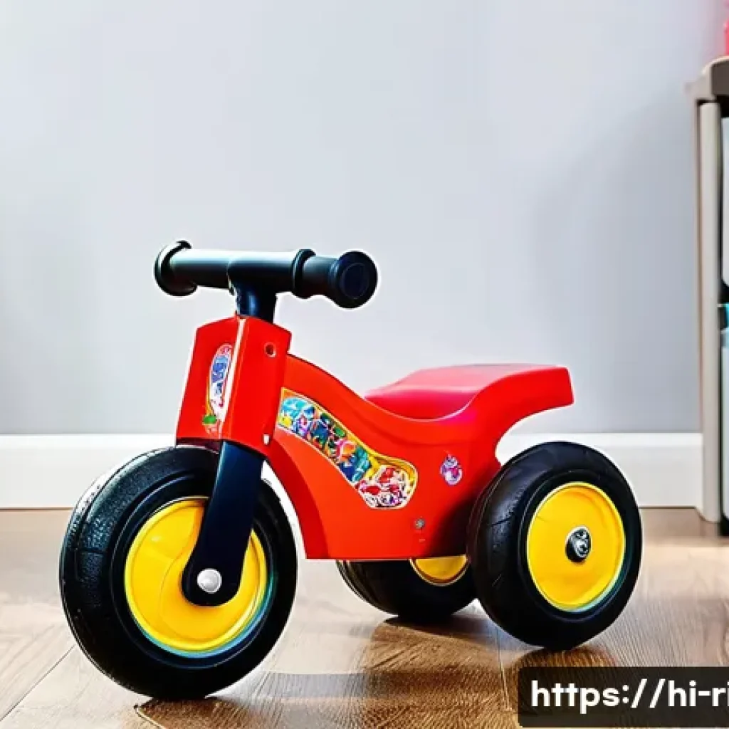 승용완구 내구성 평가 - A detailed close-up of a durable children’s ride-on toy made from thick, high-quality ABS plastic, s...