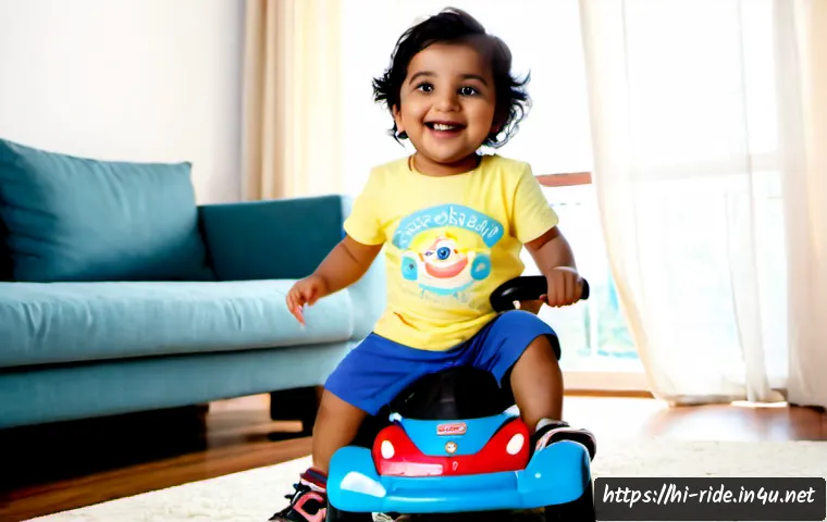 승용완구 아이 반응 후기 - Photorealistic candid lifestyle scene of a happy Indian toddler wearing a colorful T-shirt, shorts, ...